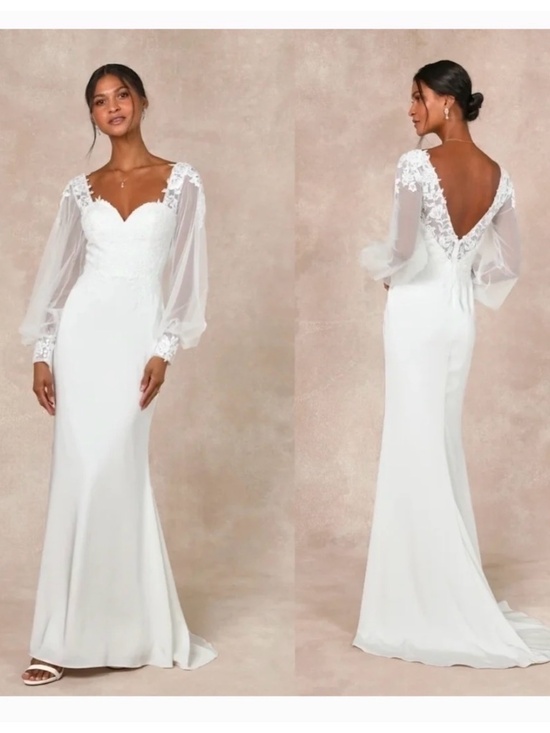 Lulus Dresses & Skirts - Lulus Timeless Adoration White Embroidered Bishop Sleeve Maxi Wedding Dress S
